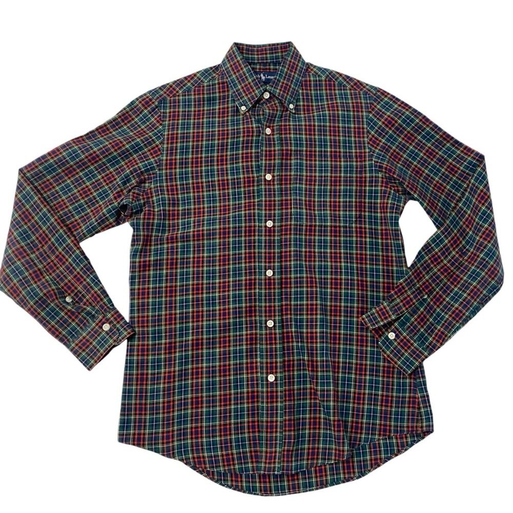 Men's Ralph Lauren Classic Fit Long Sleeve Green, Red and Blue Plaid Button Down
